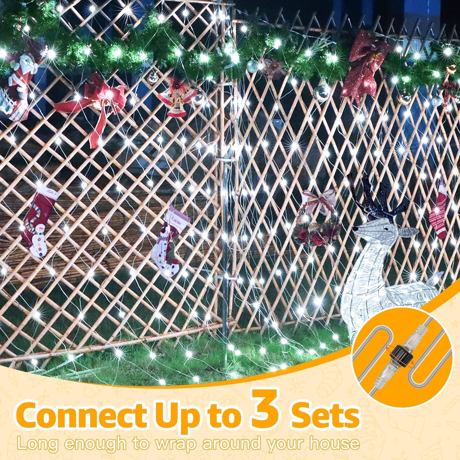Ollny Net Lights Outdoor Mesh Lights 210LED 10x7ft, IP67 Waterproof Connectable Christmas Net Lights, 8 Modes Plug in Bush Lights for Tree Shrubs Outside Indoor Decorations, Cool White - Image 5