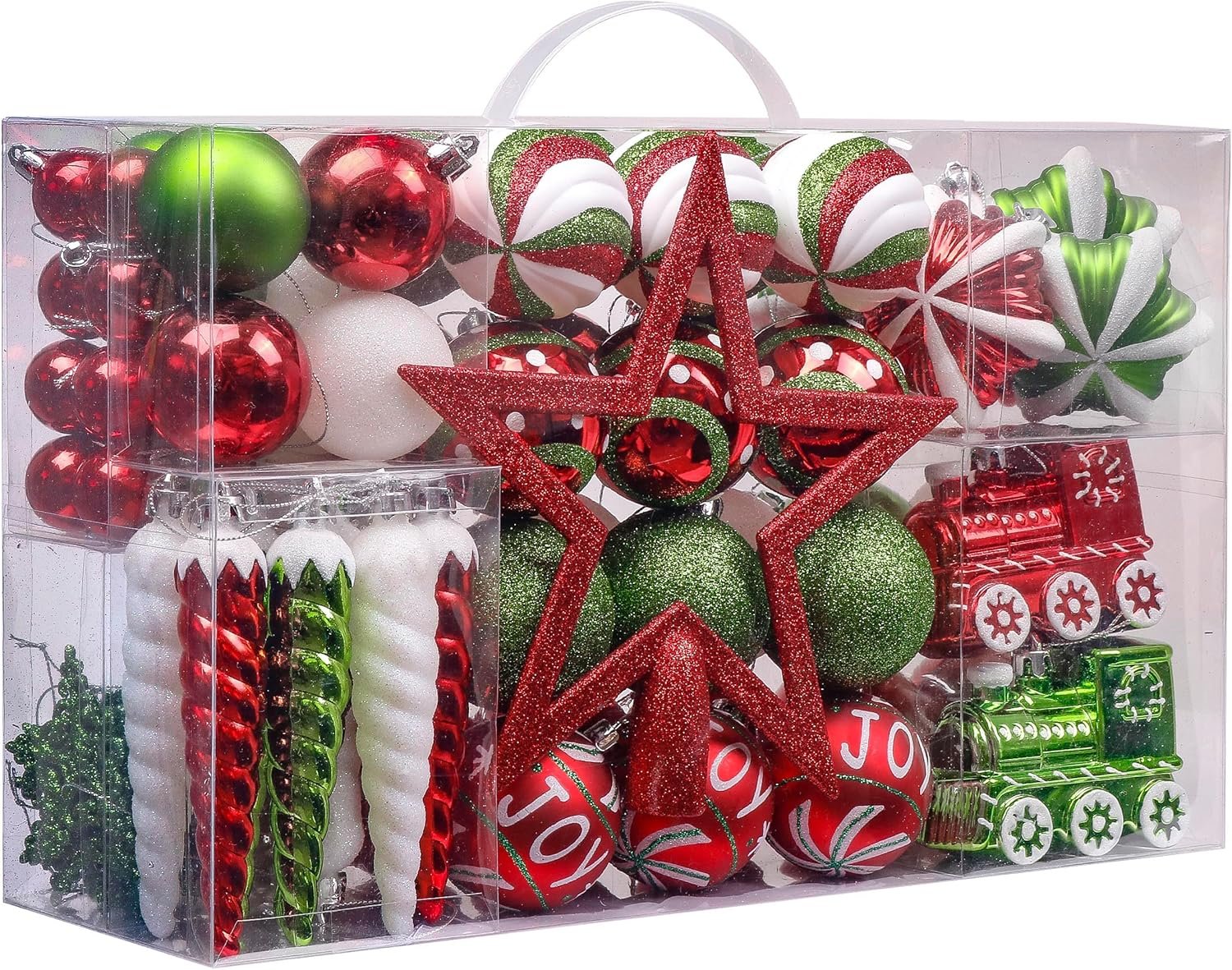 Valery Madelyn Christmas Ornaments Set, 100ct Red Green White Shatterproof Christmas Tree Decorations Variety Ball Ornaments Bulk, Whimsical Hanging Ornaments for Xmas Trees Holiday Party Decor - Image 2