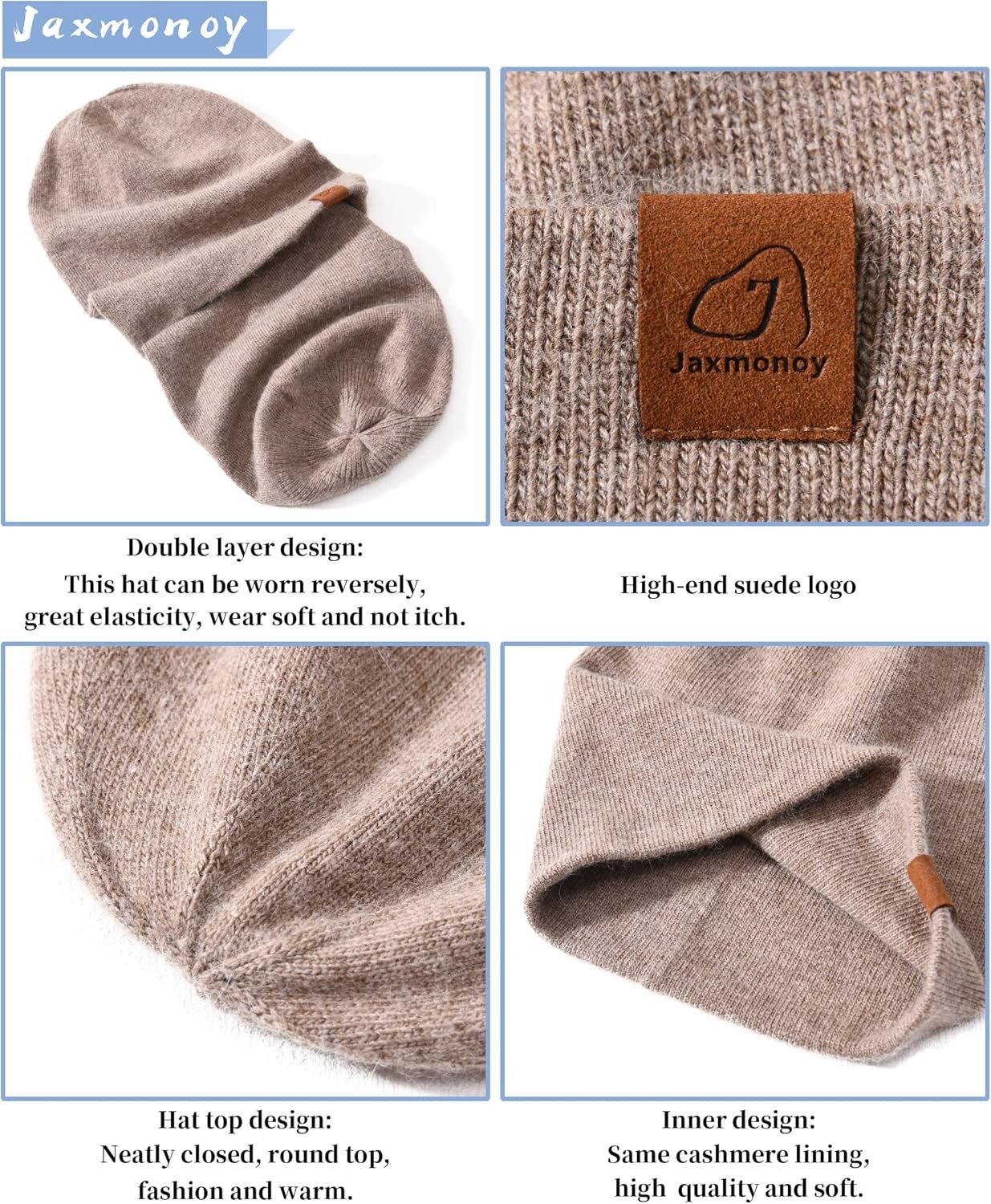 jaxmonoy Wool Cashmere Slouchy Knit Beanies Winter Hats for Women Soft Warm Double Layer Reversible Slouch Skull Beanie Cap - Image 7