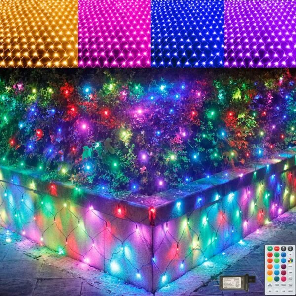 RGB Net Lights, Christmas Color Changing Outdoor LED Mesh Lights, 14.8x4.9 ft 240 LED Christmas Net Light Decorations, Connectable Plug in Waterproof Tree Light Bushes Wedding Garden Halloween Decor - Image 2