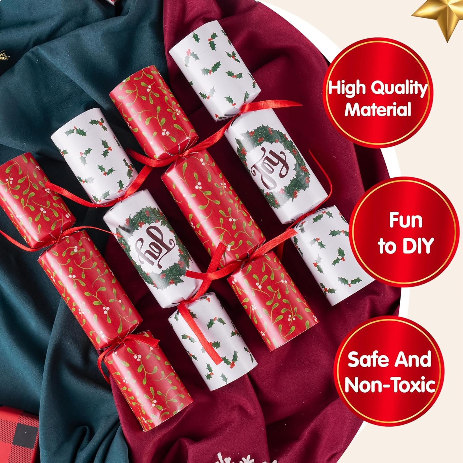 JOYIN 10 Pack Christmas No Snap Party Table Favor with Classic Christmas Design, with Party Hat, Joke & Little Gift Inside, for Xmas Gift, Christmas Seasonal Holiday Dinner Traditions - Image 5