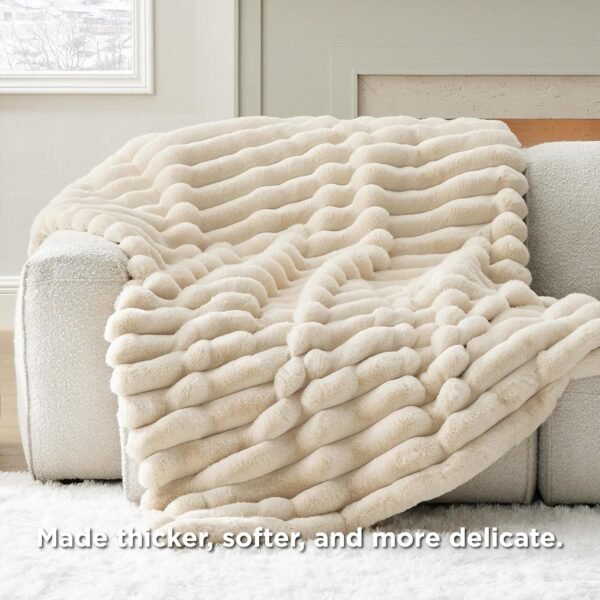 Bedsure Faux Fur Blanket, Beige Soft and Fluffy Blanket, Fuzzy Cozy Plush Throw Blanket for Couch, Sofa and Bed, Thick and Warm Blanket, Christmas Blanket Gift for Women, 50x70 inches - Image 7