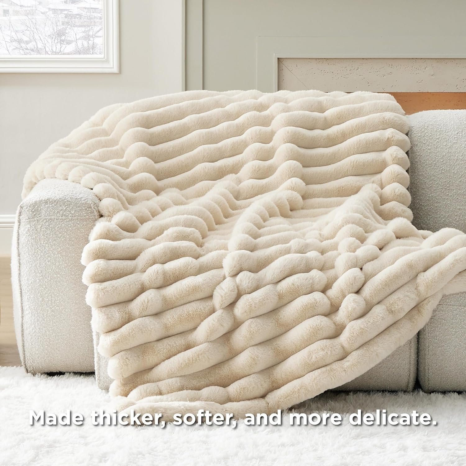Bedsure Faux Fur Blanket, Beige Soft and Fluffy Blanket, Fuzzy Cozy Plush Throw Blanket for Couch, Sofa and Bed, Thick and Warm Blanket, Christmas Blanket Gift for Women, 50x70 inches - Image 7