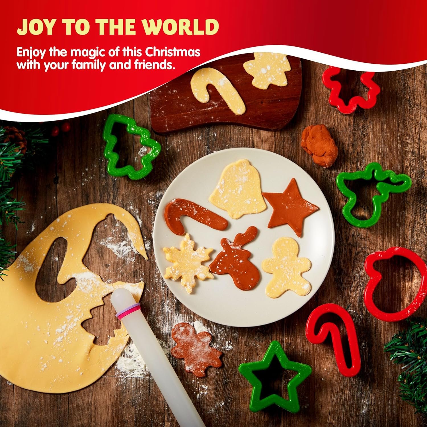 JOYIN 13 Pcs Christmas Cookie Cutters in Stainless Steel with 3.5í plus Grip and a Rolling Pin for Xmas Holiday Cookies Baking, Snowflake Cookies, Gingerbread Cookies, Party and Baking Gift - Image 7