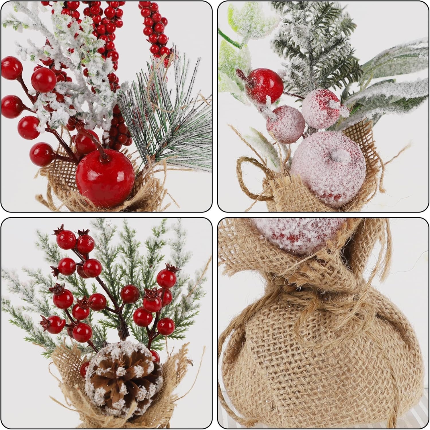 winemana 6 Pcs Mini Christmas Tree Table Decorations, 9" Small Artificial Trees with Red Berries Pine Cone Tabletop Centerpiece for Home Office Room Holiday Decorations - Image 4