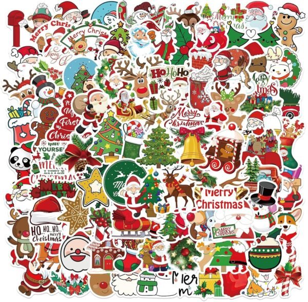 100pcs Christmas Stickers Decorations, Repeating Christmas Holiday Stickers for Kids Adults, Cute Vinyl Laptop Stickers for Skateboard, Water Bottles, Cars, Bumper, Scrapbook, Hard Hat - Image 2