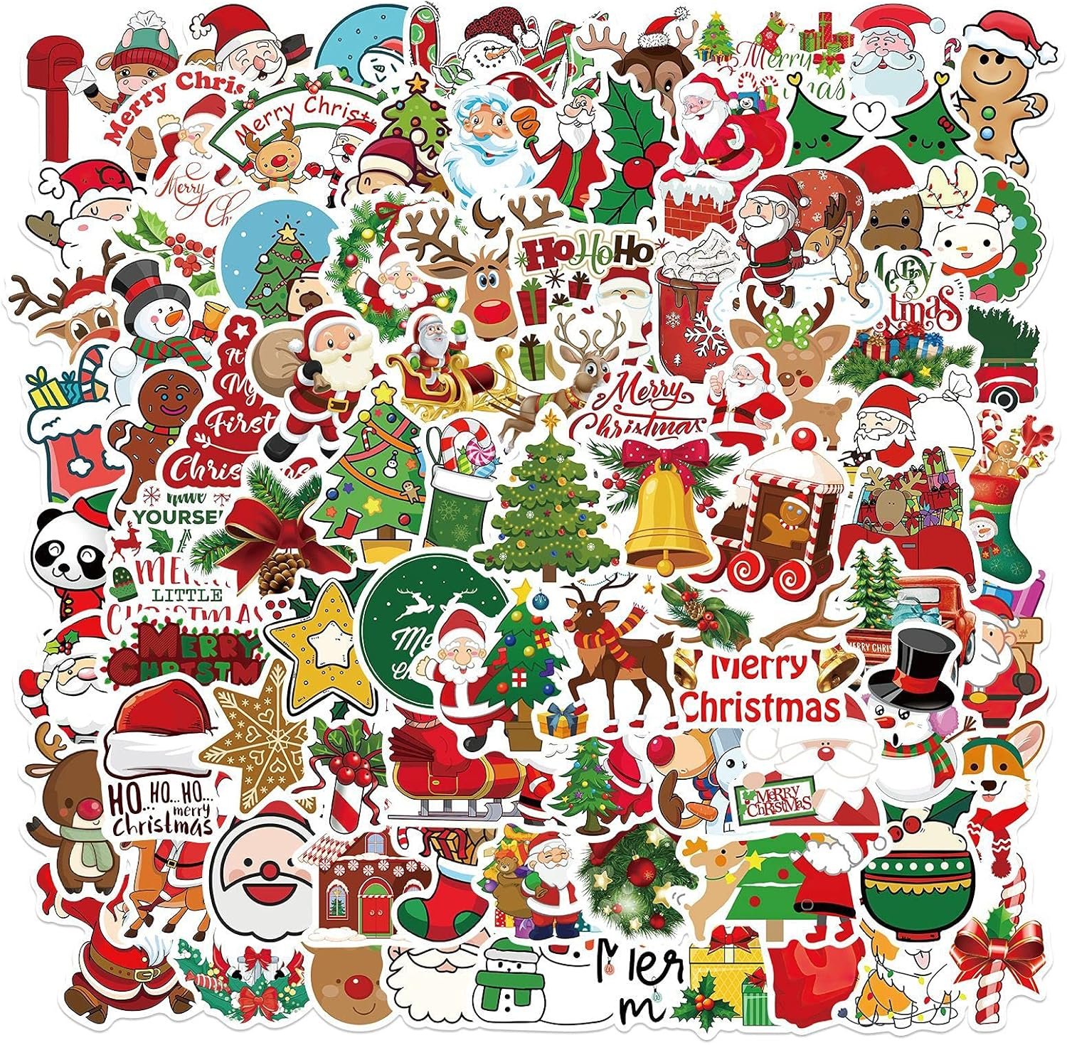 100pcs Christmas Stickers Decorations, Repeating Christmas Holiday Stickers for Kids Adults, Cute Vinyl Laptop Stickers for Skateboard, Water Bottles, Cars, Bumper, Scrapbook, Hard Hat - Image 2