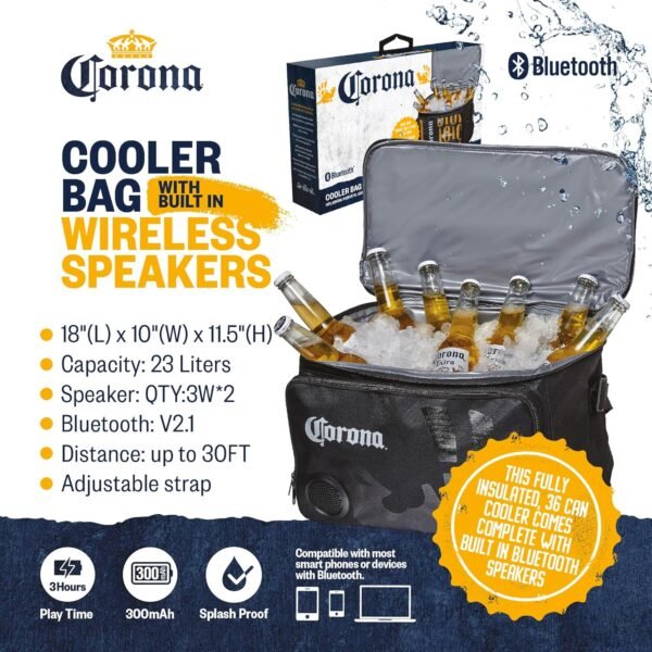 Corona Insulated Cooler with Speakers Modern Floating Cooler with Speakers Super Portable Travel Cooler Durable Speaker Cooler with Bluetooth for Parties, Festivals, Boats, and Beaches, Holds 36 cans - Image 3