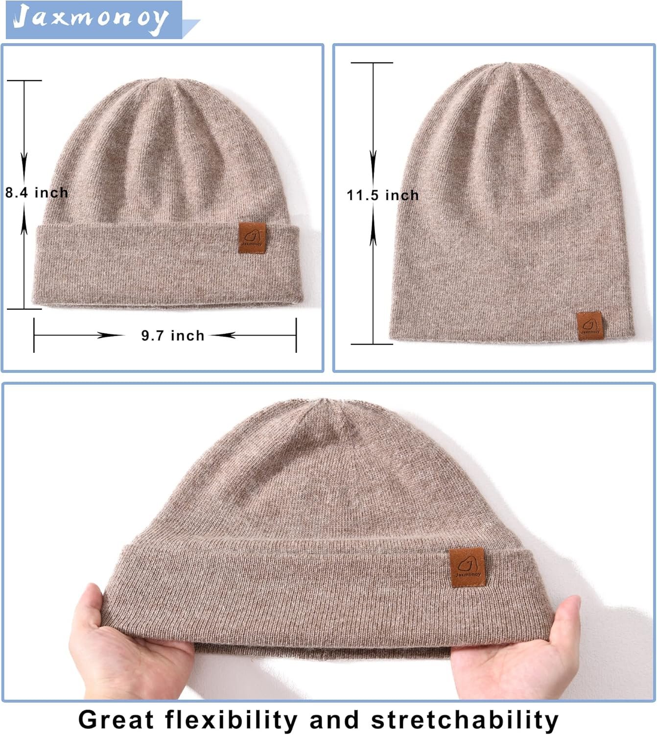 jaxmonoy Wool Cashmere Slouchy Knit Beanies Winter Hats for Women Soft Warm Double Layer Reversible Slouch Skull Beanie Cap - Image 8