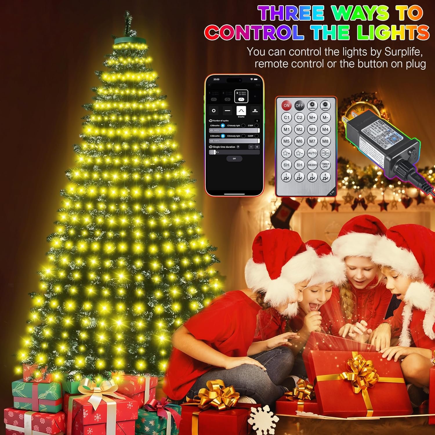 30+ Modes Smart Ring Christmas Tree Lights Indoor Outdoor - 7.2Ft x 12 Lines 312 LED Easy App Control Color Changing Timer Remote Waterproof for 6 7 7.5 Ft Xmas Trees (Warm White or Multicolor) - Image 4