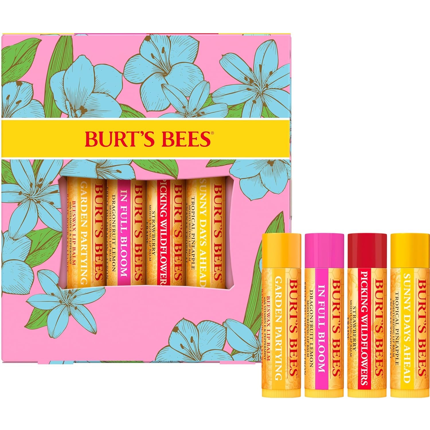 Burt's Bees Stocking Stuffers, In Full Bloom Lip Balm Set, Original Beeswax, Dragonfruit Lemon, Tropical Pineapple & Strawberry, Natural Origin Lip Treatment Christmas Gifts (4-Pack) - Image 14