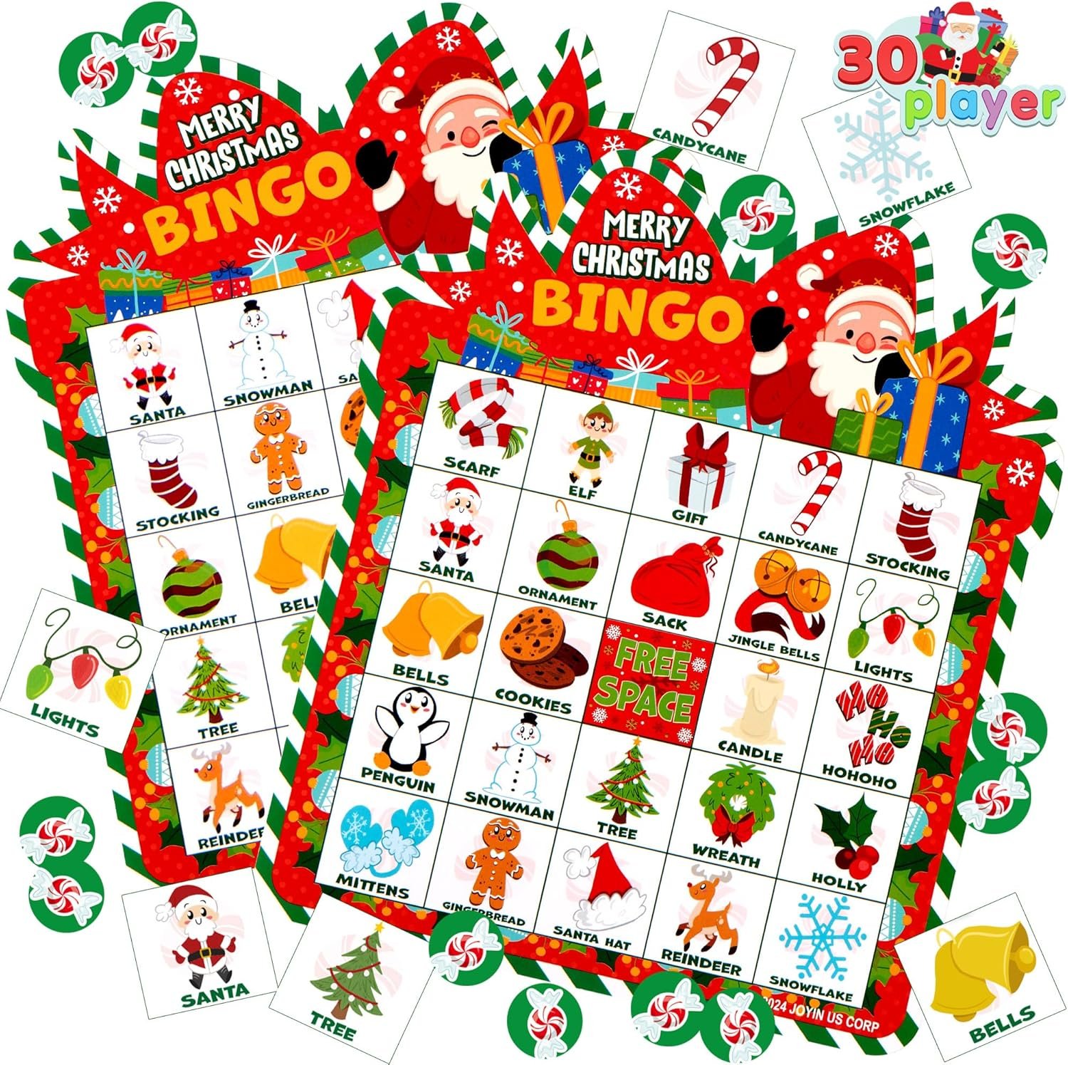 JOYIN 30 Players Christmas Bingo Cards, Xmas Bingo Game for Kids Family Activities, Holiday Winter Bingo Cards for Party Card Games, School Classroom Indoor Party Games - Image 2