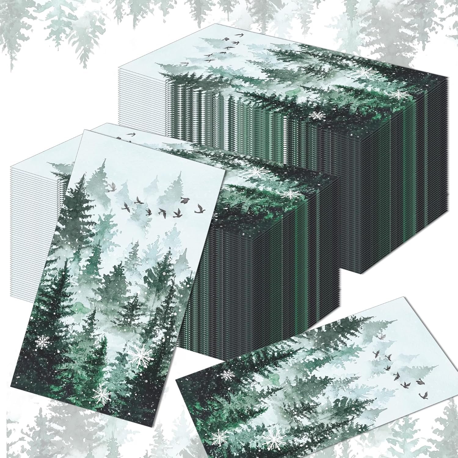100 Pack Green Misty Forest Paper Napkins Christmas Woodland Theme Disposable Lunch Dinner Napkins Decorative Guest Napkins for Xmas Seasonal Winter Holiday Home Kitchen Party Supplies (Misty Forest) - Image 6