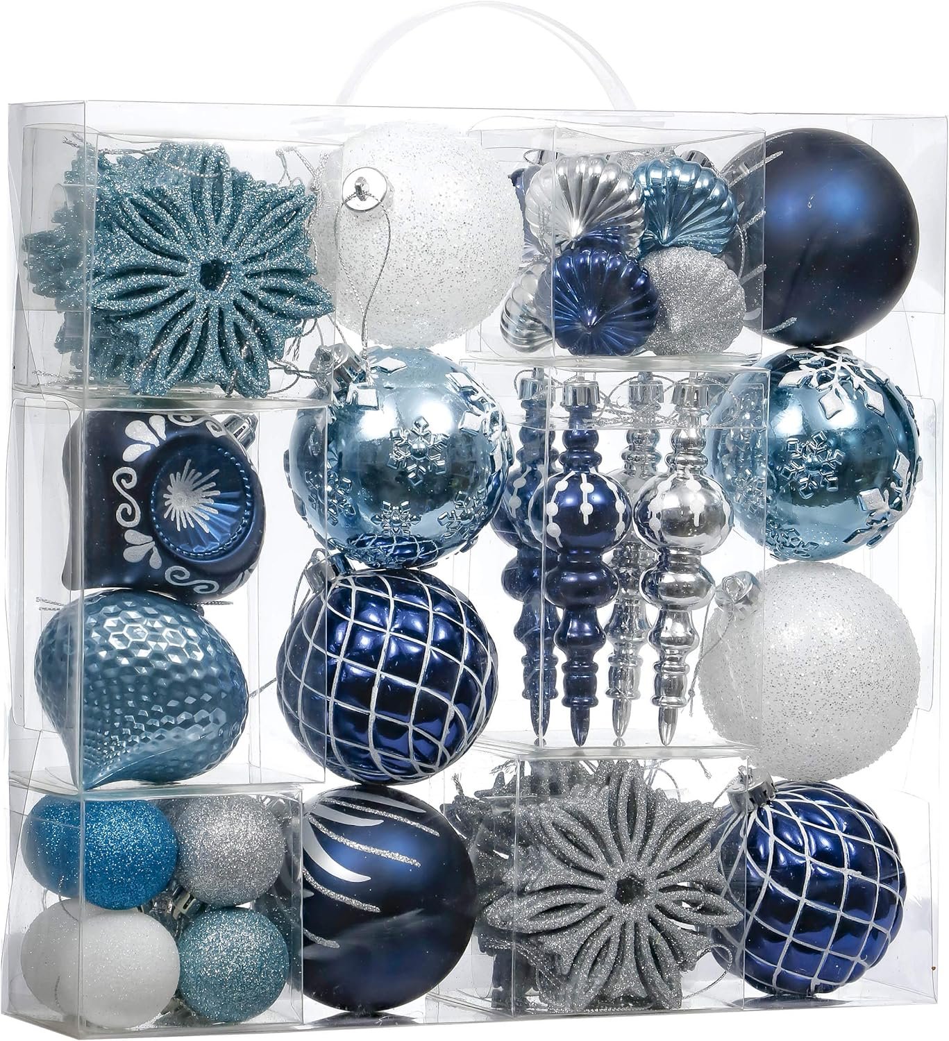 Valery Madelyn Christmas Ornaments Set, 70ct Navy Blue and Silver Shatterproof Christmas Tree Decorations Ball Ornaments Bulk, Winter Wonderland Hanging Ornaments for Xmas Trees Holiday Decor - Image 2