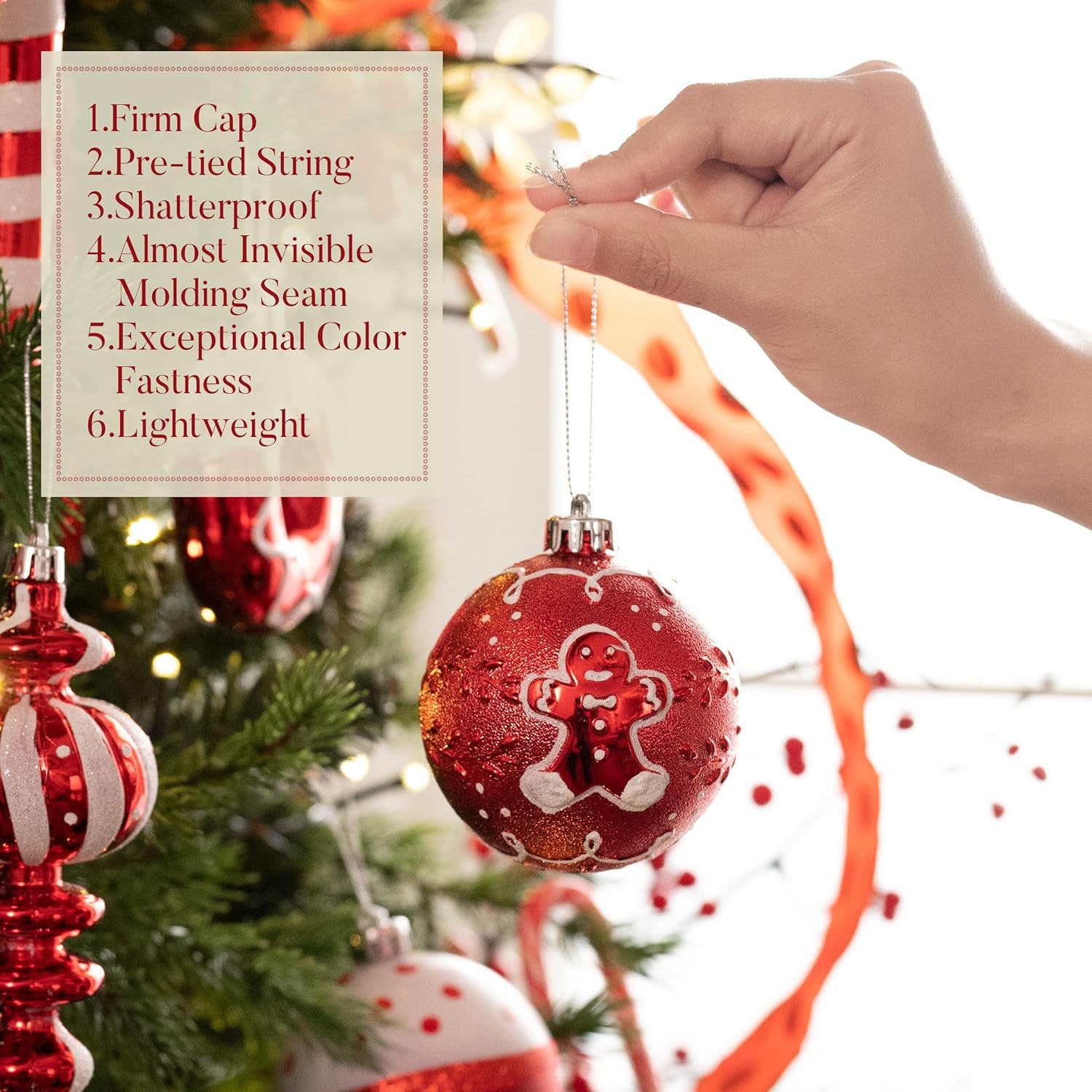 Valery Madelyn Christmas Ball Ornaments Set, 80ct Candy Cane Red and White Shatterproof Christmas Tree Decorations, Variety Decorative Hanging Ornaments for Xmas Trees Bulk Holiday Party Decor - Image 6