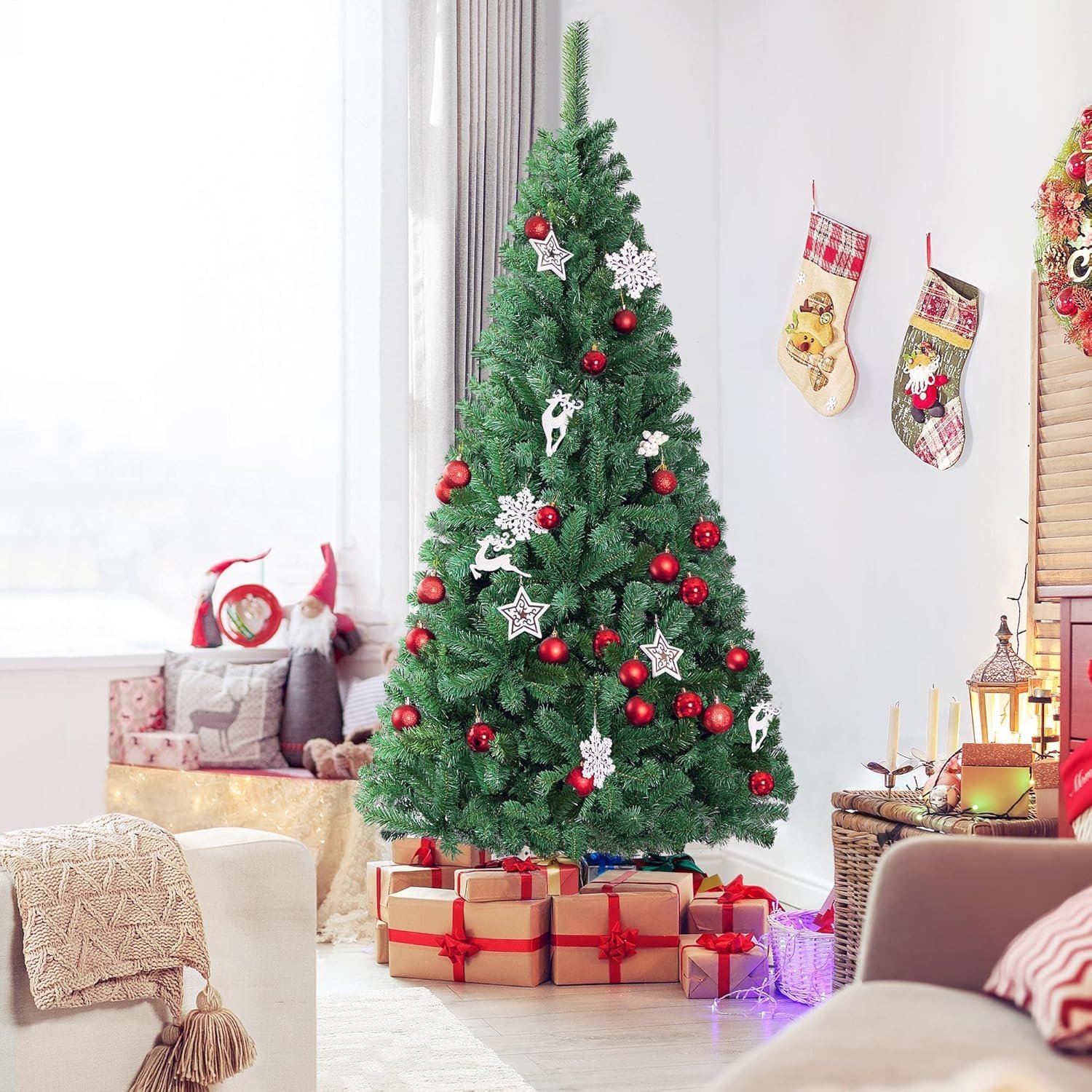 Yaheetech 6ft Artificial Full Spruce Christmas Tree, Artificial Xmas Tree with 714 PVC Branch Tips and Foldable Metal Stand for Home, Party, Office Decoration, Holiday Décor Indoor & Outdoor, Green - Image 3