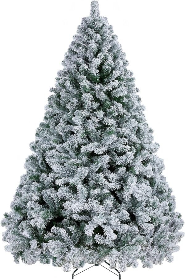 Yaheetech 7.5ft Premium Snow Flocked Hinged Artificial Christmas Fake Spruce Full Tree for Home Office Party Decoration with 1284 Branch White Snow Tips and Metal Stand - Image 2