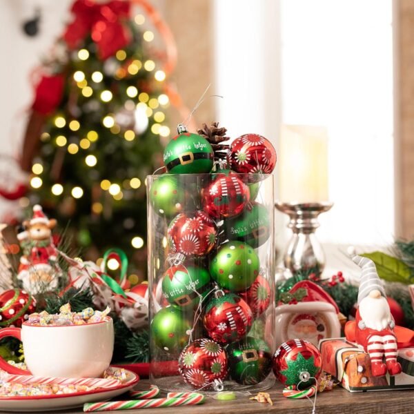 Valery Madelyn Christmas Ornaments Set, 24ct Elf Red Green White Shatterproof Christmas Tree Decorations Set, 2.36 Inch Decorative Hanging Ball Ornaments Bulk for Xmas Holiday Party Indoor Decor - Image 5
