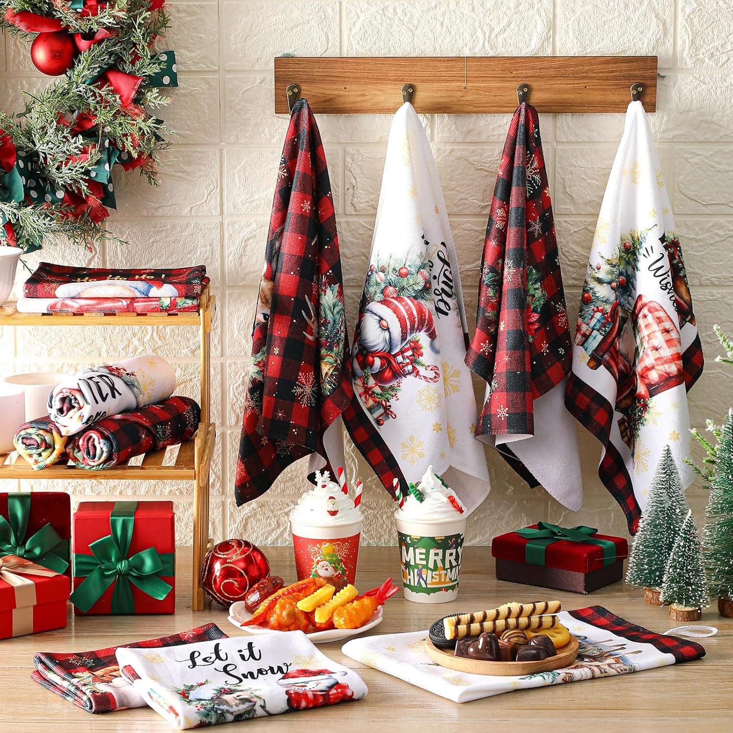 12 Pcs Christmas Kitchen Towels and Dishcloths Absorbent Christmas Tree Reindeer Truck Hand Towels Christmas Dish Towels Decoration for Xmas Home Gift, 14.2 x 21.3 Inch (Fresh Style) - Image 7