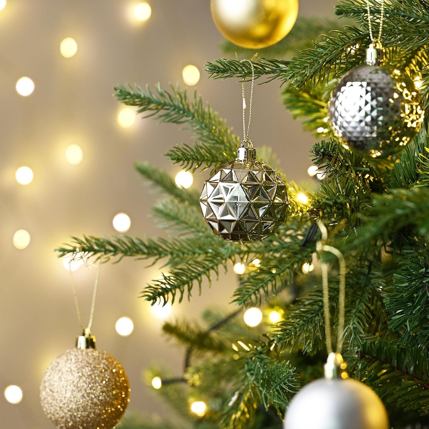 Valery Madelyn Christmas Tree Decorations Ornament Set for Fall Halloween Decor, 50ct White and Gold Shatterproof Christmas Ball Ornaments Bulk, 2.36 Inches Hanging Decor for Xmas Holiday Party - Image 7