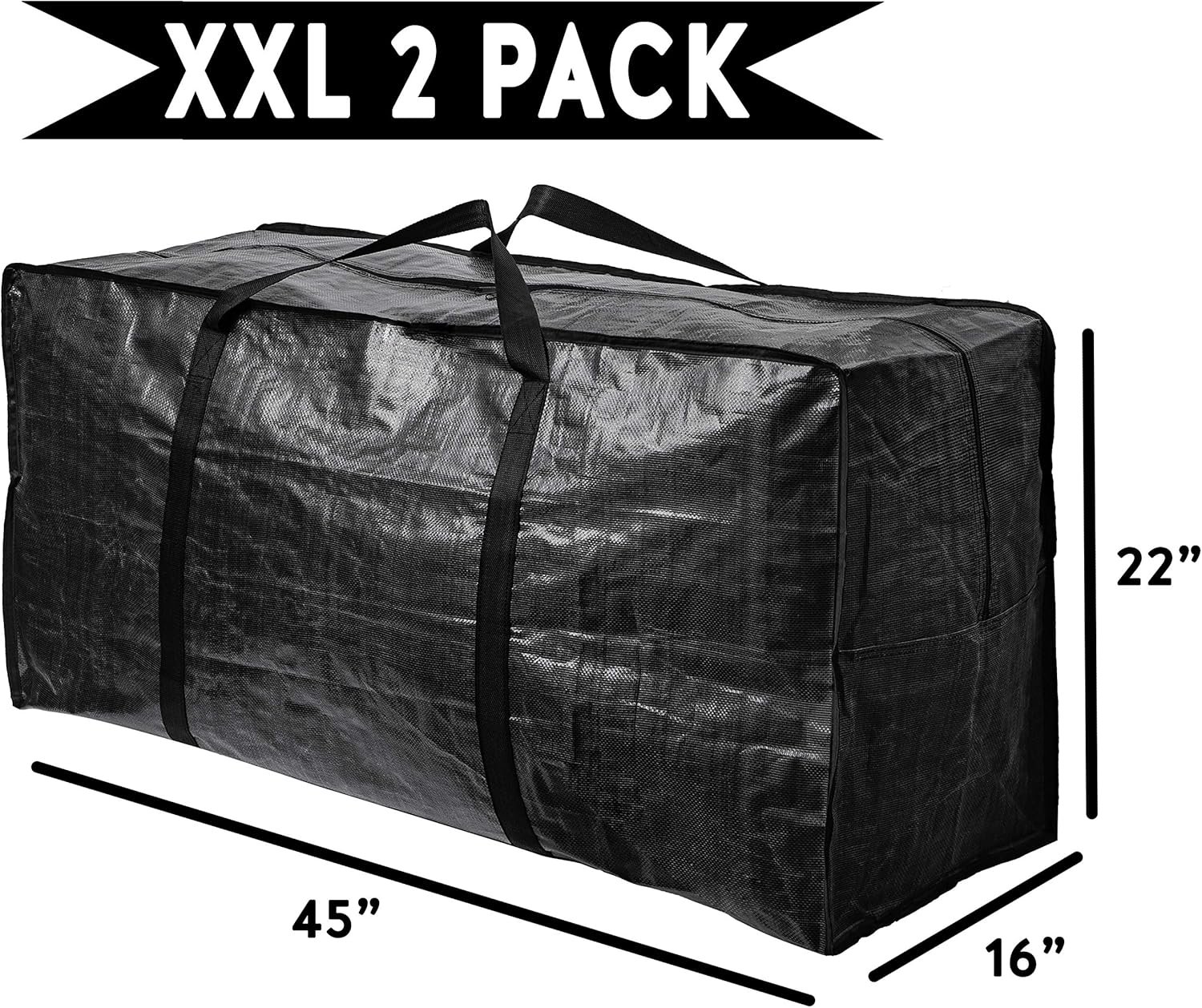 BAG-THAT! 2 Pack XXL Jumbo Extra Large Heavy Duty Stronger Handles Storage Bags Moving Totes Zippered Reusable Wrap Around Storage Totes - Image 3