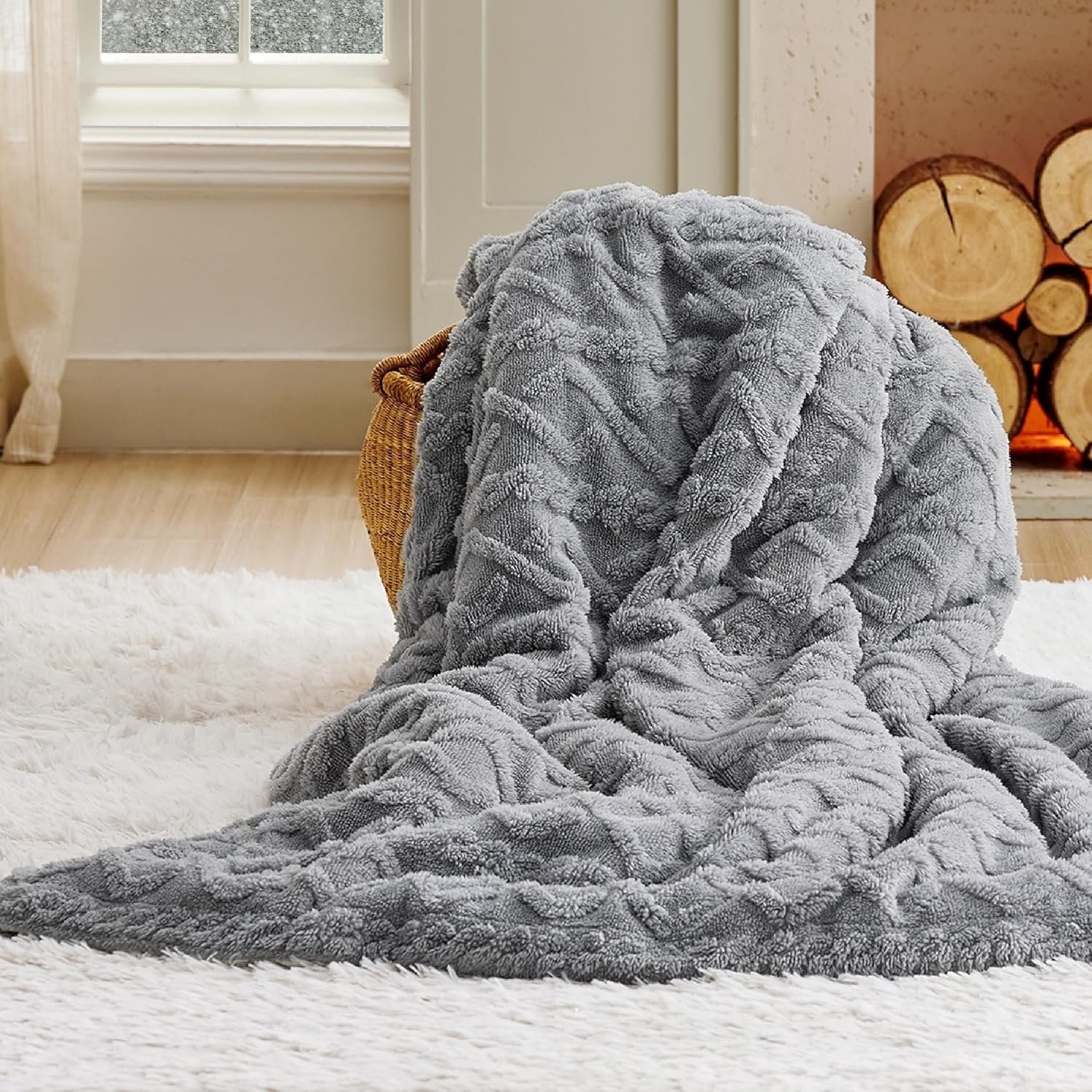 Bedsure Sherpa Throw Blanket for Couch - Soft Fuzzy Cozy Blanket for Winter, Fleece Plush Thick Warm Christmas Blanket Gifts for Women, Grey, 50x60 Inches - Image 2