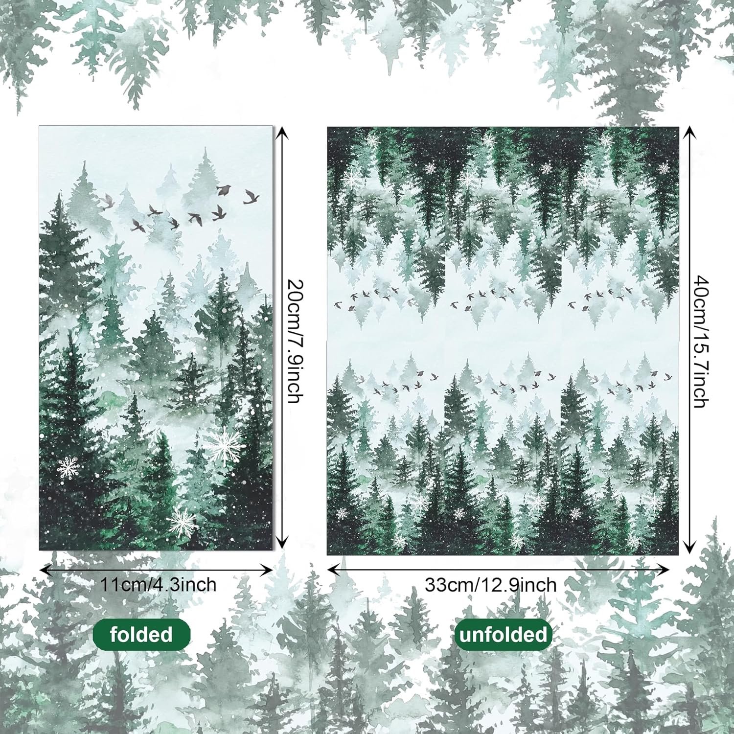 100 Pack Green Misty Forest Paper Napkins Christmas Woodland Theme Disposable Lunch Dinner Napkins Decorative Guest Napkins for Xmas Seasonal Winter Holiday Home Kitchen Party Supplies (Misty Forest) - Image 4
