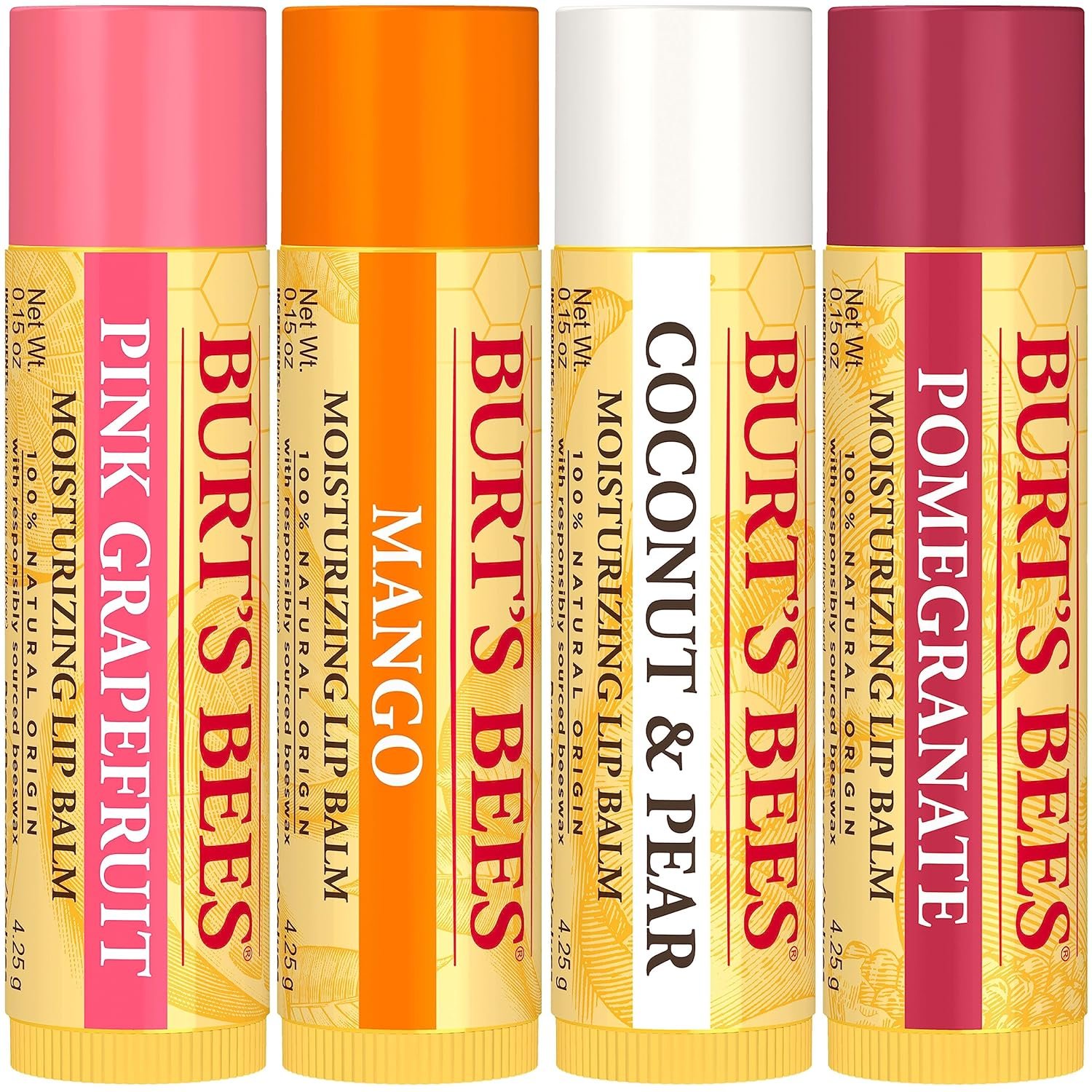 Burt's Bees Lip Balm Stocking Stuffers, Moisturizing Lip Care Christmas Gifts, SuperFruit - Pomegranate, Coconut & Pear, Mango, Pink Grapefruit, Natural Origin Treatment (4-Pack) - Image 11