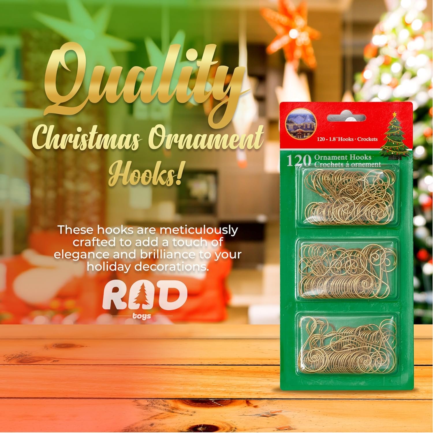 R N' D Toys Tree Ornament Hooks - Christmas Tree Decorating Metal Wire Hangers for Hanging Decorations - Pack of 120 (Gold) - Image 8