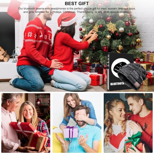 Bluetooth Beanie, Bluetooth 5.2 Comfortable and Warm Beanies Hats for Men/Women/Teens, HD Stereo and Built-in Microphone, Unique Tech Gifts for Christmas Stocking Stuffers, Dark Grey - Image 8