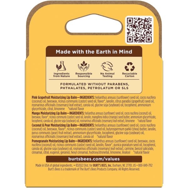 Burt's Bees Lip Balm Stocking Stuffers, Moisturizing Lip Care Christmas Gifts, SuperFruit - Pomegranate, Coconut & Pear, Mango, Pink Grapefruit, Natural Origin Treatment (4-Pack) - Image 13