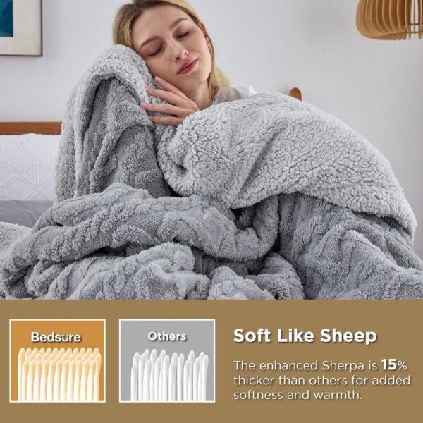 Bedsure Sherpa Throw Blanket for Couch - Soft Fuzzy Cozy Blanket for Winter, Fleece Plush Thick Warm Christmas Blanket Gifts for Women, Grey, 50x60 Inches - Image 5