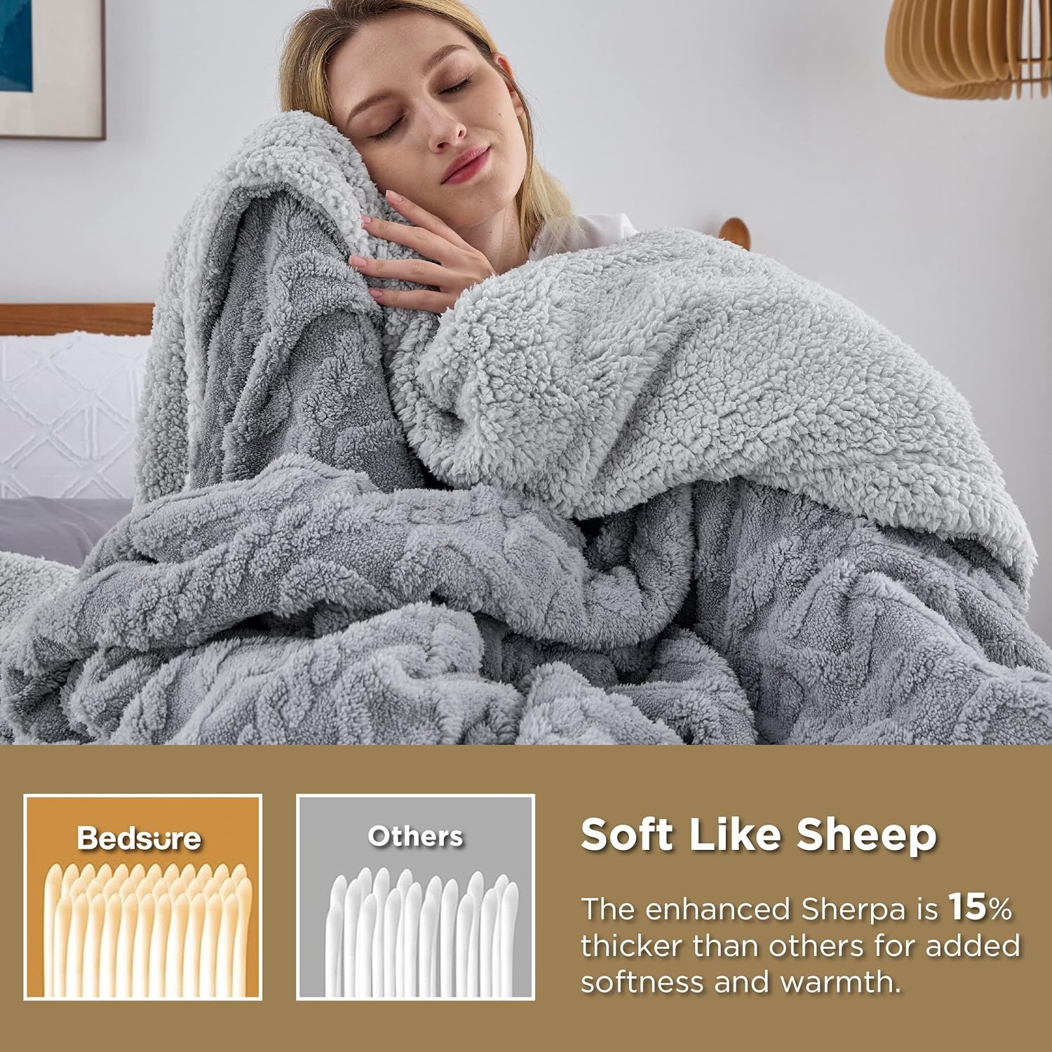 Bedsure Sherpa Throw Blanket for Couch - Soft Fuzzy Cozy Blanket for Winter, Fleece Plush Thick Warm Christmas Blanket Gifts for Women, Grey, 50x60 Inches - Image 5
