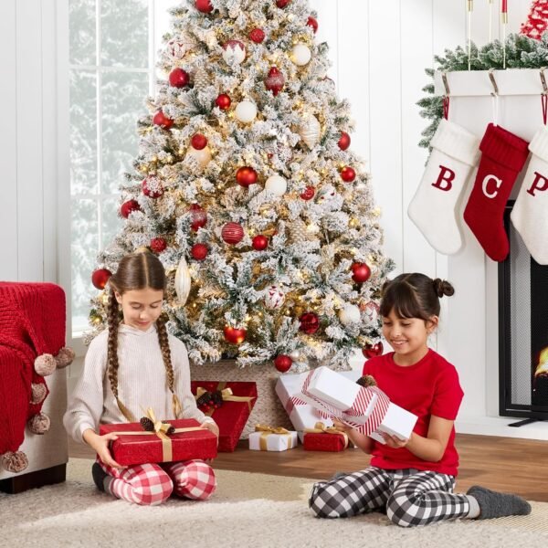 Best Choice Products Pre-Lit Artificial Christmas Tree, 6ft Snow Flocked Design Pine Tree, Full Appearance Snowy w/Easy Assembly, Metal Stand - Image 5