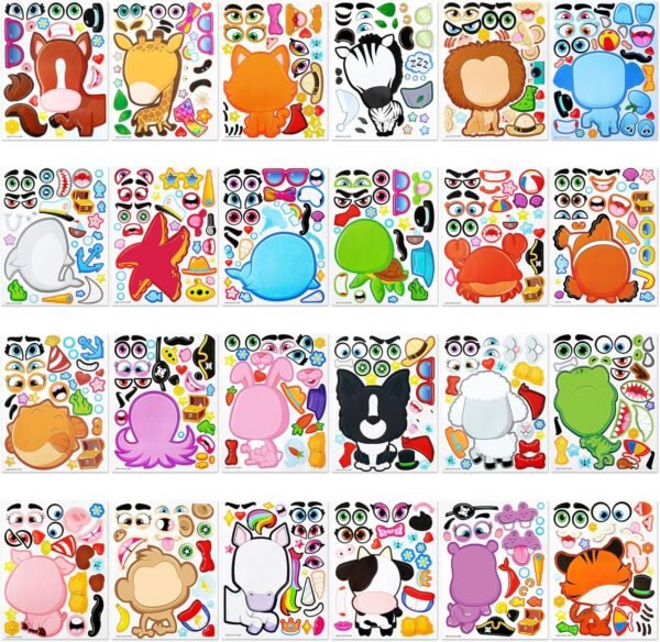 JOYIN 24PCS 9"x6" Make a face Stickers for Kids, Make Your Own Stickers, Mix and Match Stickers with Safaris Sea Farm and Dinosaur Animals, Party Favors Kids Crafts, Goodie Bags Stuffers for Kids - Image 3