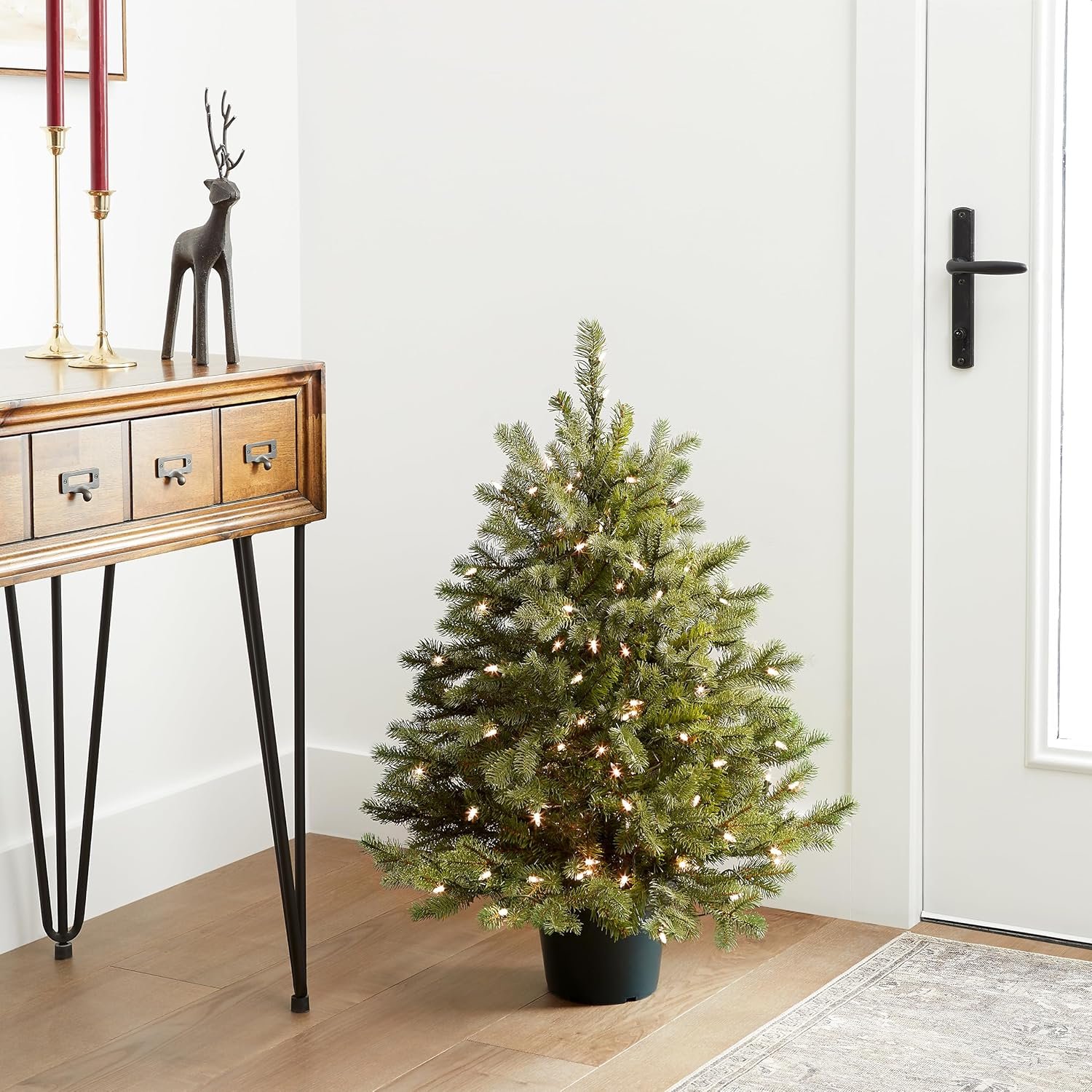 National Tree Company 'Feel Real' Artificial Christmas Tree For Entrances| Includes White Lights and Stand | Hampton Spruce - 3 ft - Image 5