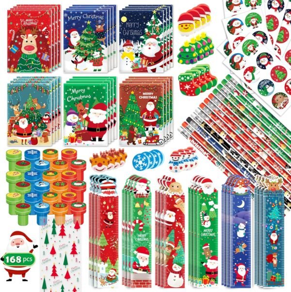 168 Pcs Christmas Party Favors Bulk for Kids-24-Pack Christmas Stationery Set for Stocking Stuffers, Christmas-Themed Classroom Gift Exchange School Games Prizes Carnival Events - Image 2