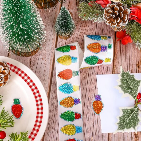 Whaline Christmas Stickers Roll Laser Light Bulb Seal Stickers 5 Colors Xmas Waterproof Self-Adhesive Decals for Envelope Journal Decor Party Supplies, 500Pcs - Image 4
