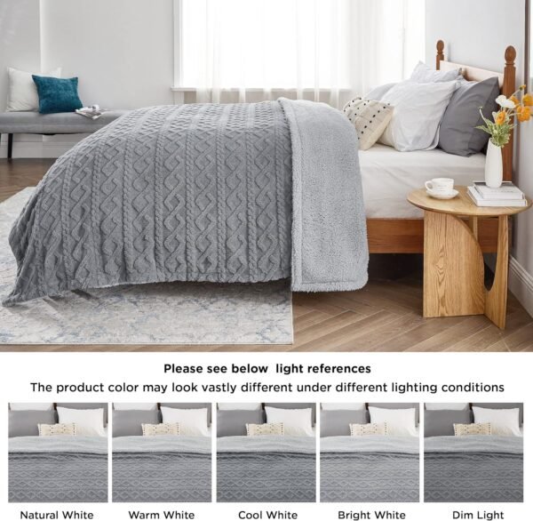 Bedsure Sherpa Throw Blanket for Couch - Soft Fuzzy Cozy Blanket for Winter, Fleece Plush Thick Warm Christmas Blanket Gifts for Women, Grey, 50x60 Inches - Image 9