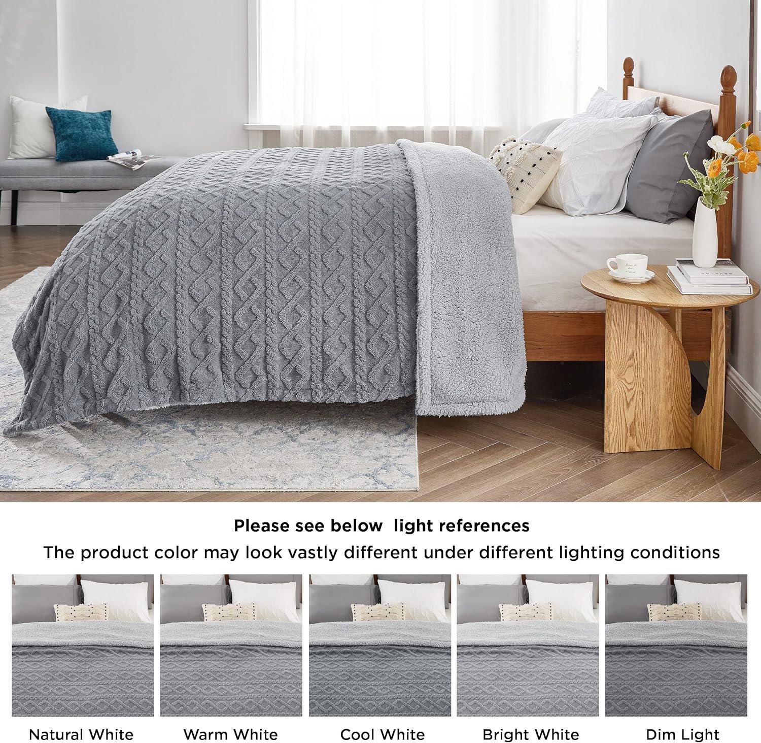 Bedsure Sherpa Throw Blanket for Couch - Soft Fuzzy Cozy Blanket for Winter, Fleece Plush Thick Warm Christmas Blanket Gifts for Women, Grey, 50x60 Inches - Image 9