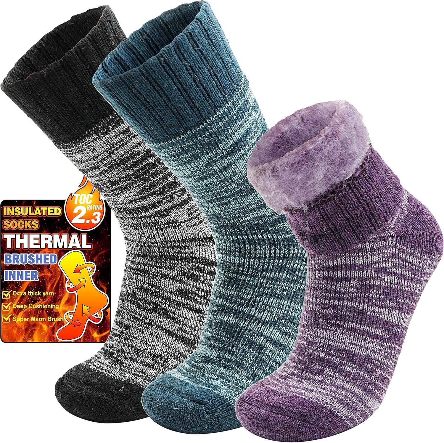 3 Pairs Warm Thermal Socks for Women & Men Winter Ski Thick Boot Insulated Socks for Cold Weather - Image 2