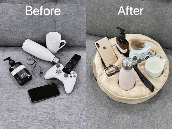 Couch and Bed Cup Holder Pillow, Sofa Organizer Caddy for Drinks, Remotes, Phones, Snacks (Beige) - Image 3