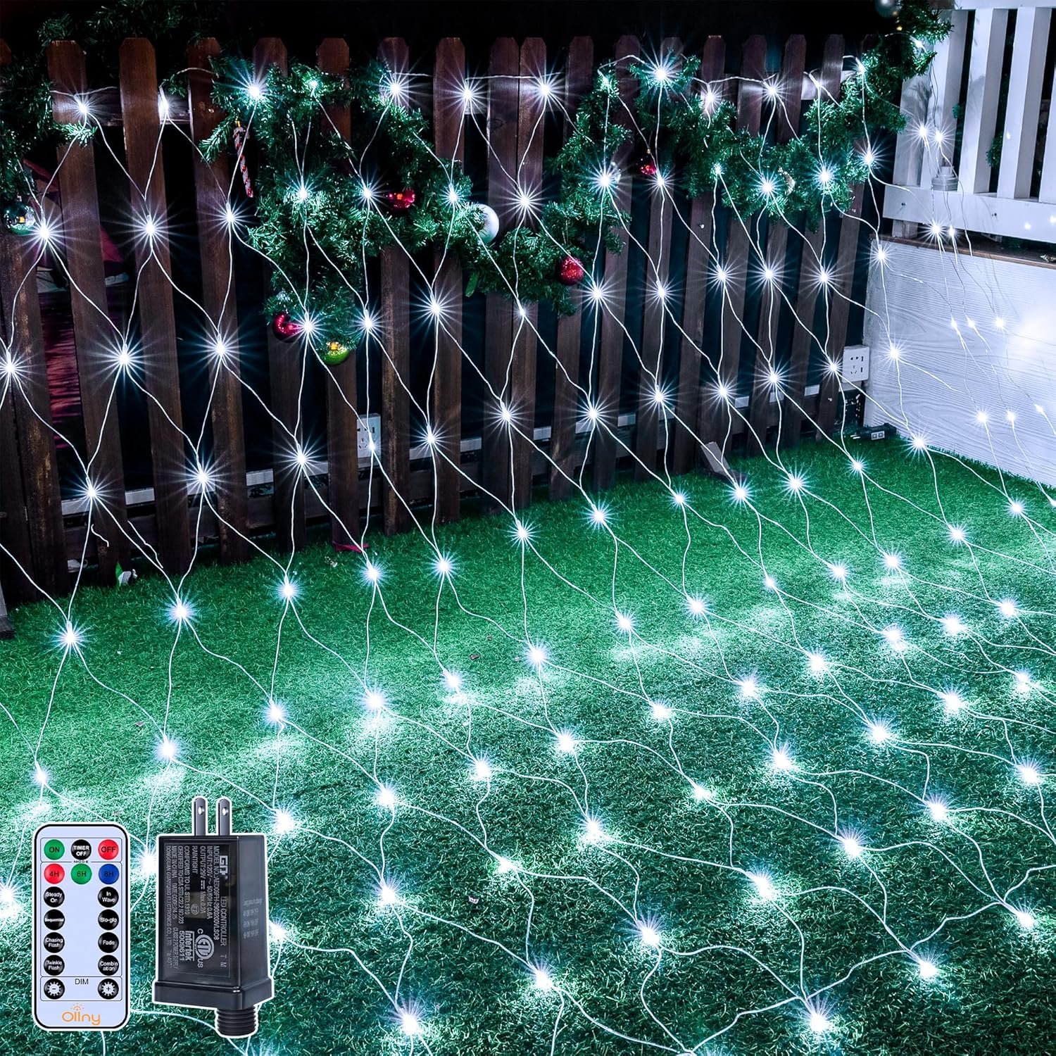 Ollny Net Lights Outdoor Mesh Lights 210LED 10x7ft, IP67 Waterproof Connectable Christmas Net Lights, 8 Modes Plug in Bush Lights for Tree Shrubs Outside Indoor Decorations, Cool White - Image 2