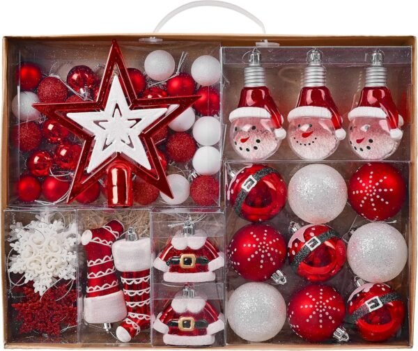 Valery Madelyn Christmas Ornaments Set, 70ct Red and White Shatterproof Christmas Tree Decorations Ball Ornaments Bulk, Traditional Decorative Hanging Ornaments for Xmas Trees Holiday Party Decor - Image 2