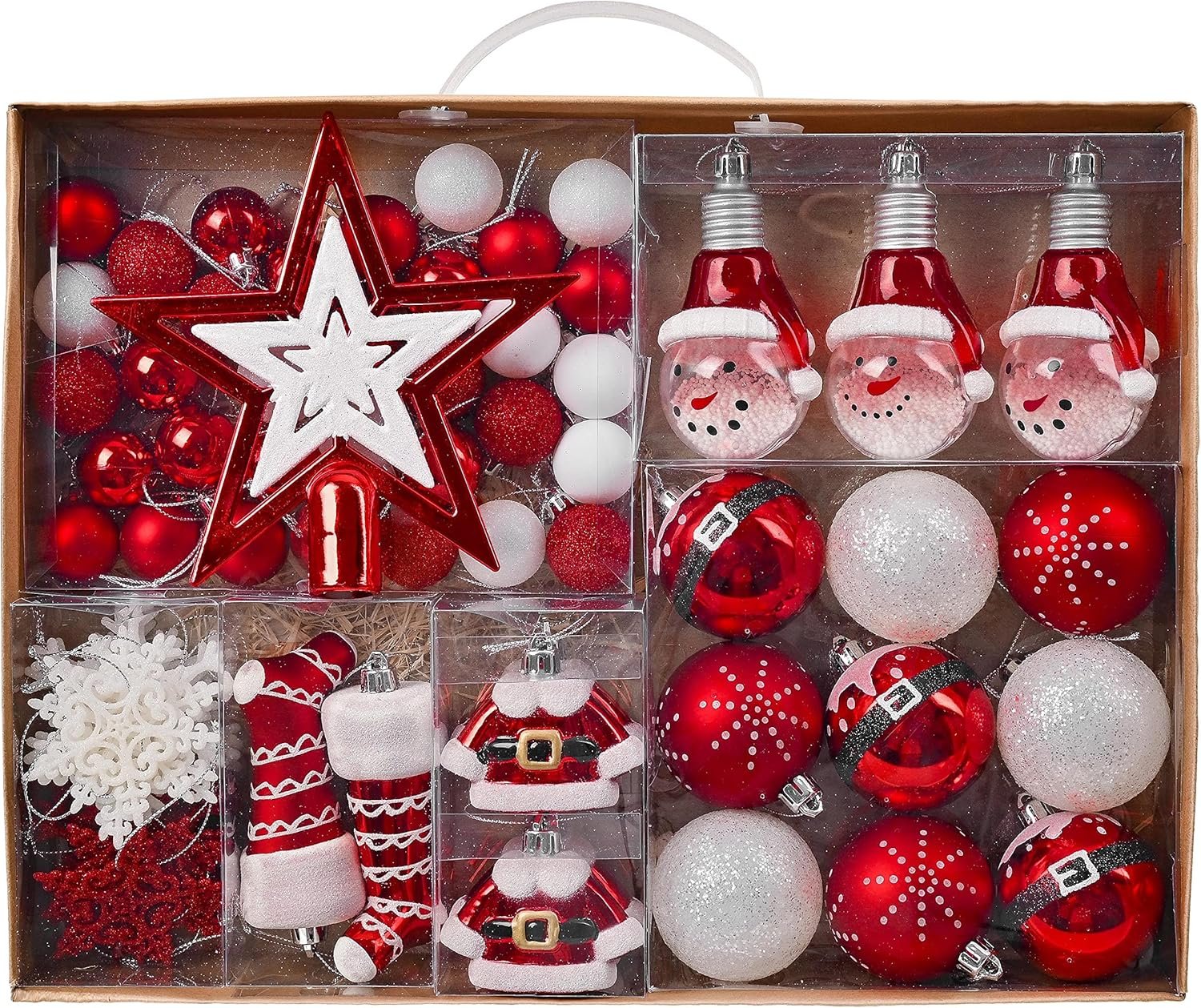 Valery Madelyn Christmas Ornaments Set, 70ct Red and White Shatterproof Christmas Tree Decorations Ball Ornaments Bulk, Traditional Decorative Hanging Ornaments for Xmas Trees Holiday Party Decor - Image 2
