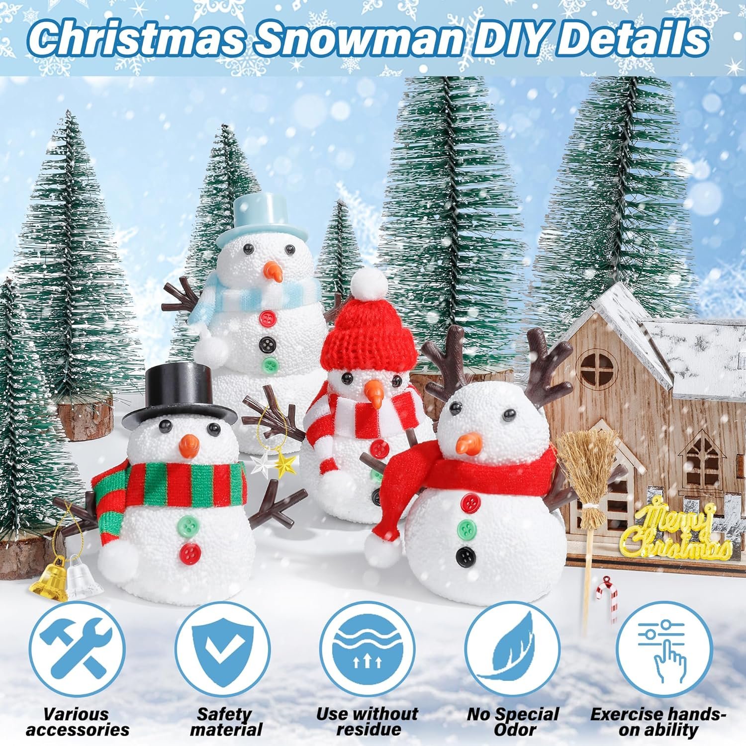12 Pack Christmas Craft, DIY Snowman Kit for Kids, Build a Snowman Kit Indoor Decorations, Creative Kids Air Dry Modeling Clay, Xmas Activities Snowman Making Kit Toys for Holiday Favor Supplies - Image 5