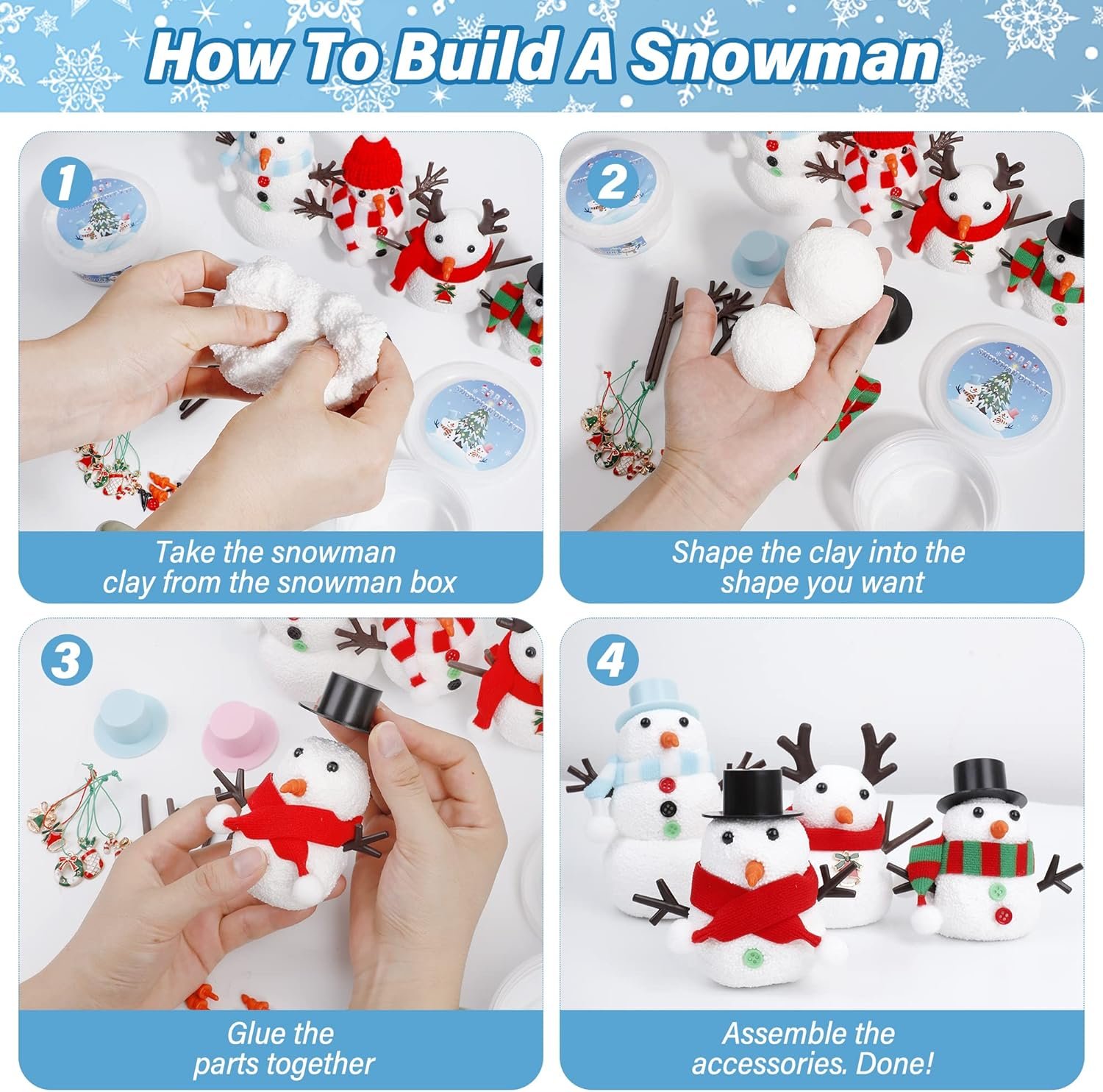12 Pack Christmas Craft, DIY Snowman Kit for Kids, Build a Snowman Kit Indoor Decorations, Creative Kids Air Dry Modeling Clay, Xmas Activities Snowman Making Kit Toys for Holiday Favor Supplies - Image 8