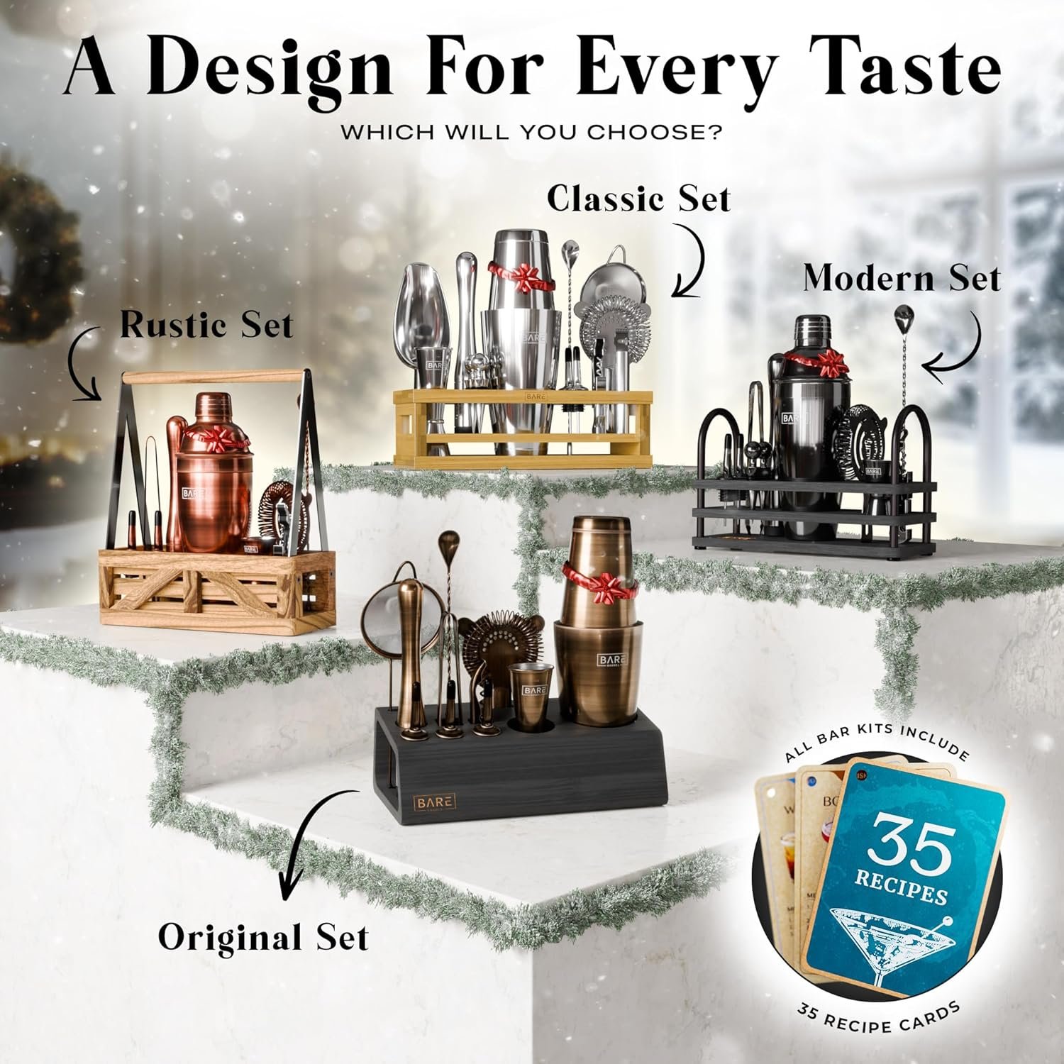 BARE BARREL® Mixology Bartender Kit Bar Set | 14-Piece Cocktail Shaker Set | Martini Barware Mixing Tools for Home Bartending | 35 Recipe Cards | Gift Set (24oz Cobbler Shaker, Jet Black/Black) - Image 10