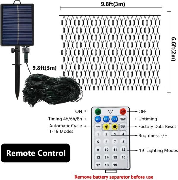 Solar Net Christmas Lights Colorful, 200 LED Net Lights Outdoor Mesh Lights, Waterproof 19 Modes Solar Powered String Lights for Shrubs, Garden, Bushes, Trunk, Halloween, Xmas Tree Decor - Image 8