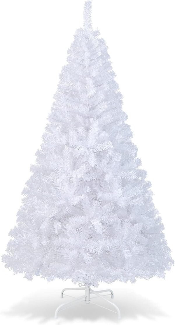 6Ft Artificial White Christmas Tree, Pine Tree with Solid Metal Legs & Pine Needles, Ideal for Indoor & Outdoor Home, Office, Holiday Decoration - Image 2